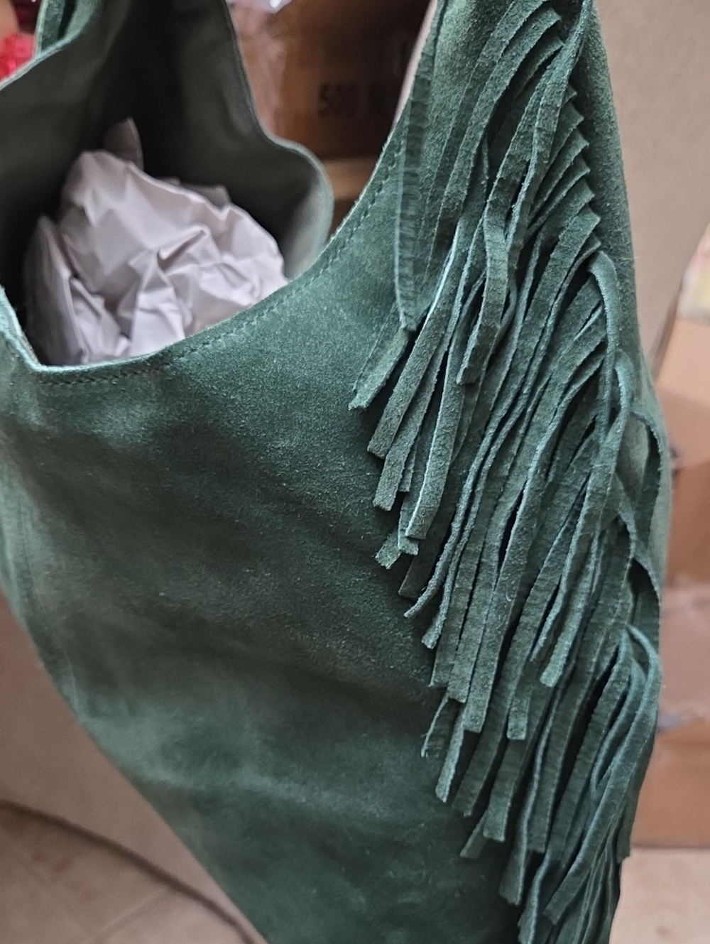 Haute Hippie Dark Green Suede Hobo Bag with Fringe NWT - Picture 13 of 17